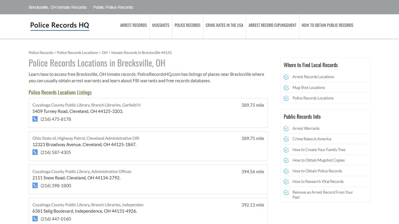 Brecksville, OH Inmate Records - Public Police Records